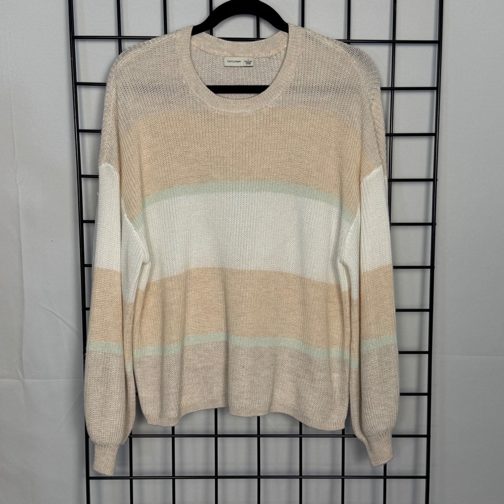 Gentle Fawn Sweater Womens Large Multi Colorblock Striped Crew Neck Open Knit